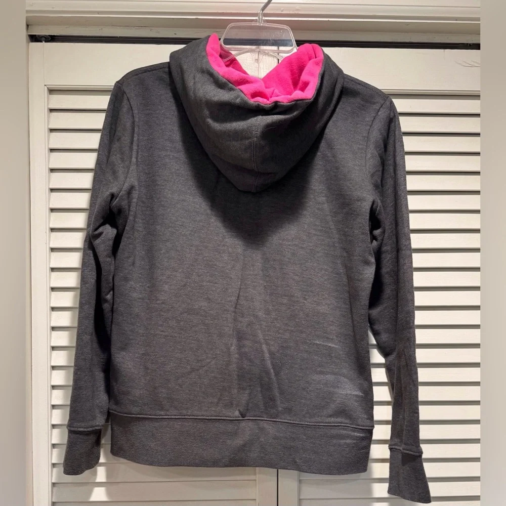 THE NORTH FACE—M, Hooded Sweatshirt, Gray, Hot Pink w/ White/Hot Pink Logo - Picture 2 of 4